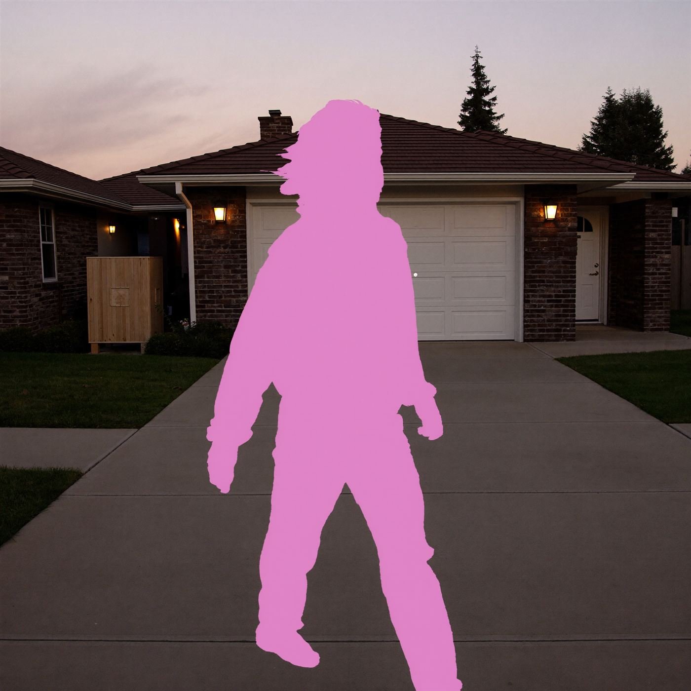 A suburban driveway at dusk